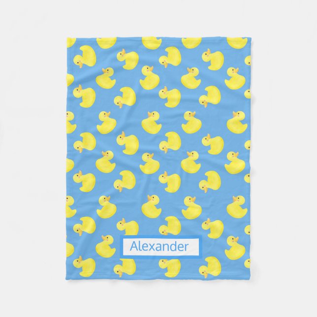 Cobertor De Velo Ducos amarelos em um fundo azul personalizado (Frente)