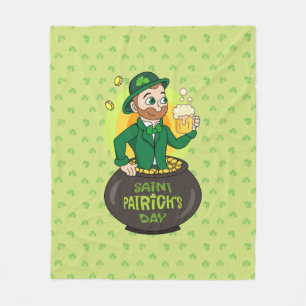 Cobertor De Velo Duende de desenho animado em uma panela de ouro se