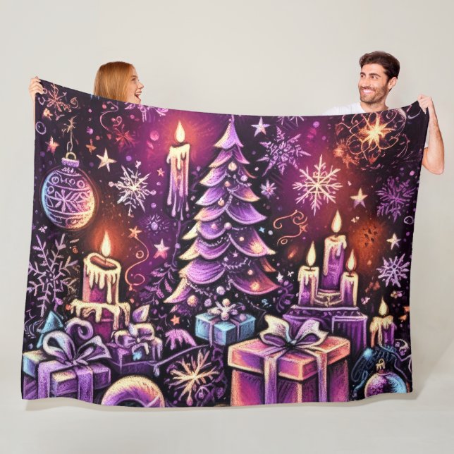 Cobertor De Velo Duro de Tema de Natal Roxo Desenho de Pastel (In Situ)