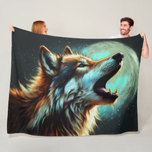 Cobertor De Velo Duro Pastel Desenhando Lobo Howling Lua