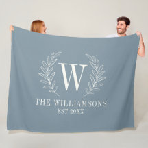 Dusty Blue Modern Laurel Leaf Monogramo