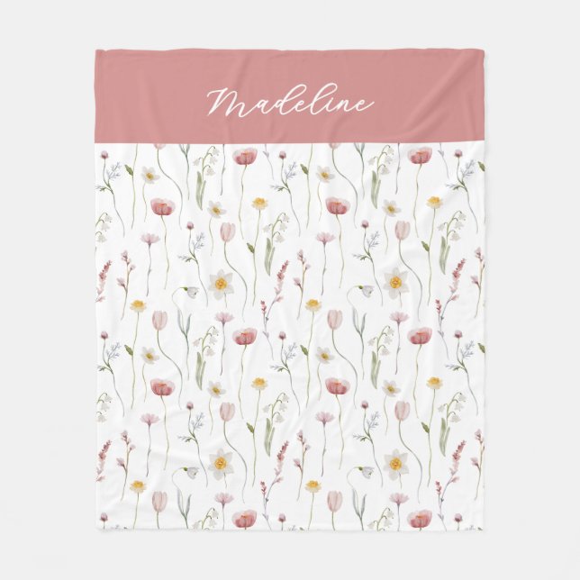 Cobertor De Velo Dusty Pink Watercolor Wildflower Name (Frente)