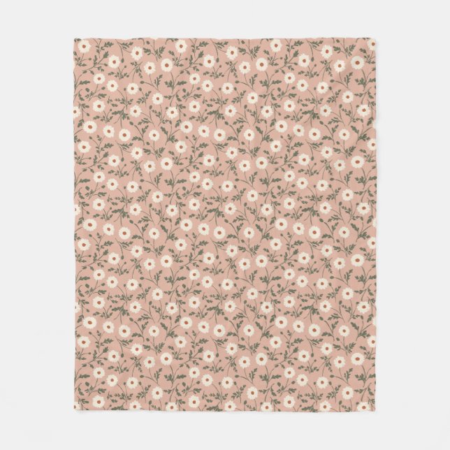 Cobertor De Velo Dusty Rose White Modern Farmhouse Daisy Pattern (Frente)