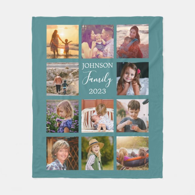 Cobertor De Velo Dusty Teal Family Photo Collage Blanket (Frente)
