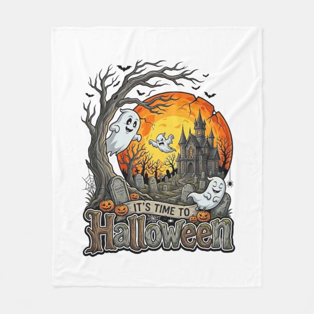 Cobertor De Velo É Hora Halloween Casa Assombrada Cemitério Assusta (Frente)