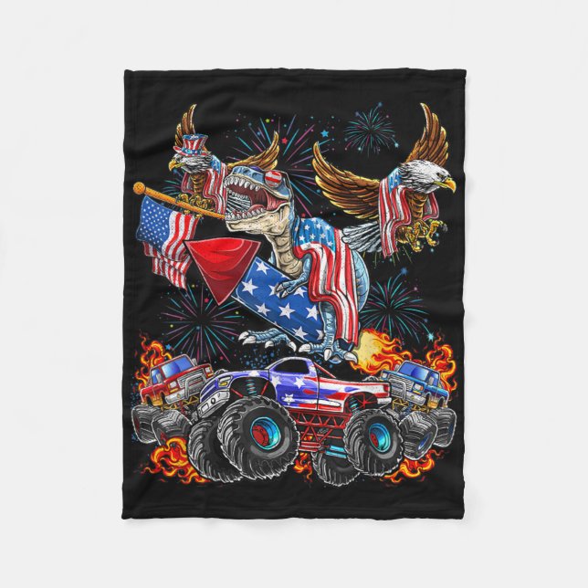 Cobertor De Velo Eagle Monster Truck Dinosaur July 4th America Patr (Frente)