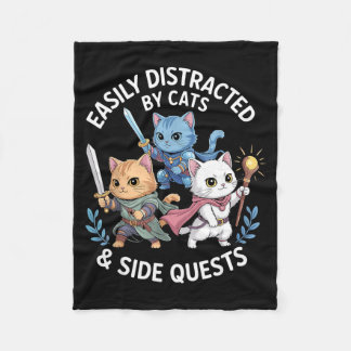Cobertor De Velo Easily Distracted By Cats &amp; Side Quests Funny 