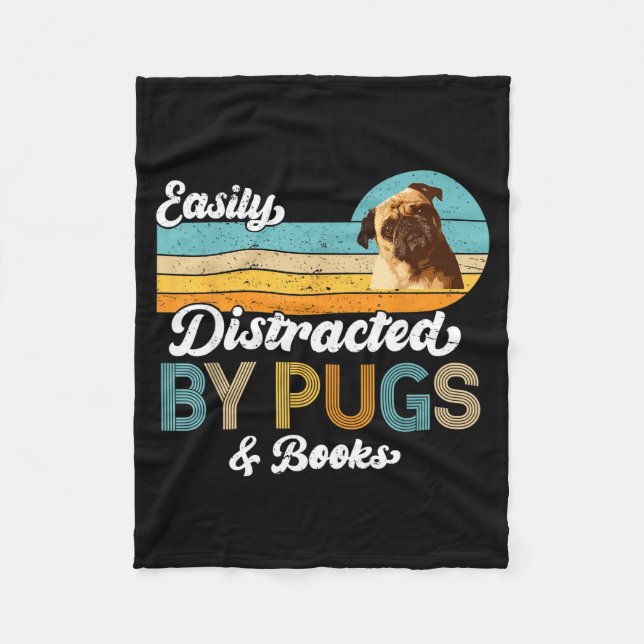 Cobertor De Velo Easily Distracted By Pugs &amp; Books Dog Pets Lov (Frente)