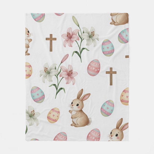 Cobertor De Velo Easter Whimsy – Seamless Bunny & Lily Pattern (Frente)