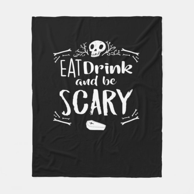 Cobertor De Velo Eat Drink And Be Scary Spooky Halloween Skull (Frente)