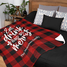 Cobertor De Velo Eat Drink & Be Merry Personalized Buffalo Plaid 