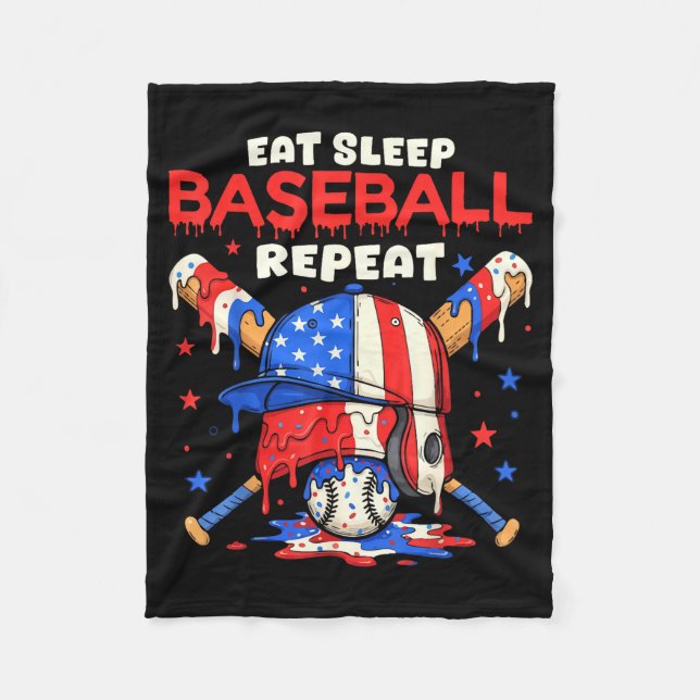 Cobertor De Velo Eat Sleep Baseball Repeat Funny Ice Cream Drip Cro (Frente)