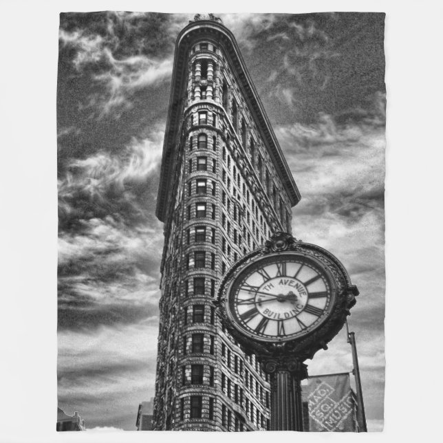 Cobertor De Velo Edifício Flatiron e Relógio em Preto e Branco (Frente)