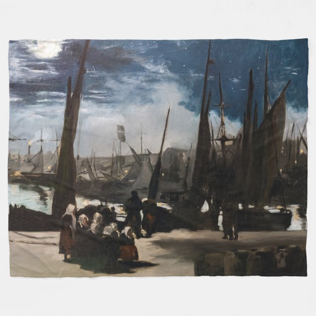 Cobertor De Velo Edouard Manet - O Porto de Boulogne por Moonlight (Frente (Horizontal))