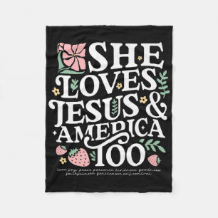 Cobertor De Velo Ela ama Jesus &amp; América cristã 4 de julho S