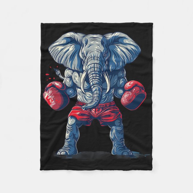 Cobertor De Velo Elefante Boxeando Com Luvas de Boxe Kickboxing Div (Frente)