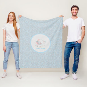 Cobertor De Velo Elefante Branco Moderno Bebê Menino Azul