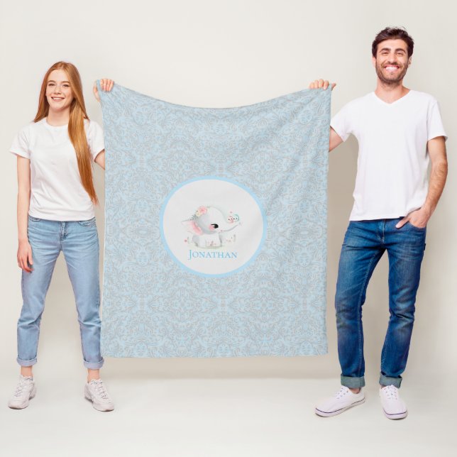 Cobertor De Velo Elefante Branco Moderno Bebê Menino Azul (In Situ)