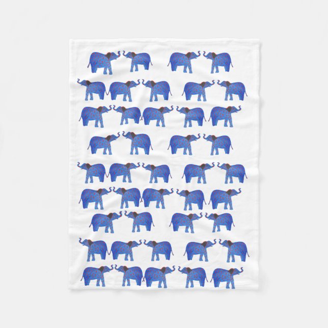 Cobertor De Velo Elefante de velo branco, elefante azul (Frente)