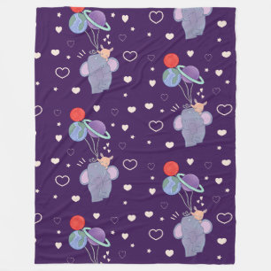 Cobertor De Velo Elefante e Coelho no Balão Espacial Caprichoso