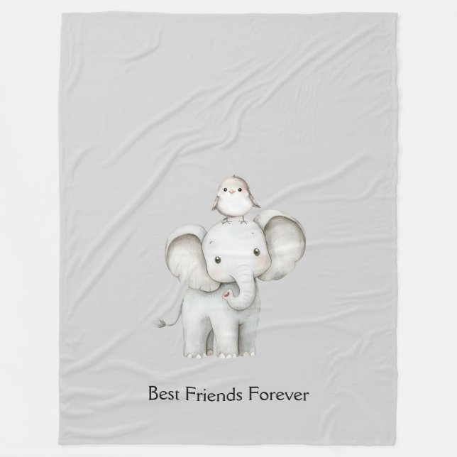 Cobertor De Velo Elefante e Pássaro Melhores Amigos (Frente)