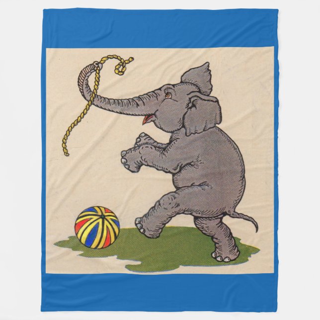 Cobertor De Velo elefante feliz brincando com corda e bola (Frente)