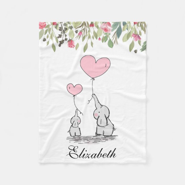 Cobertor De Velo Elefante Floral Flores Rosa Bebê Mãe (Frente)