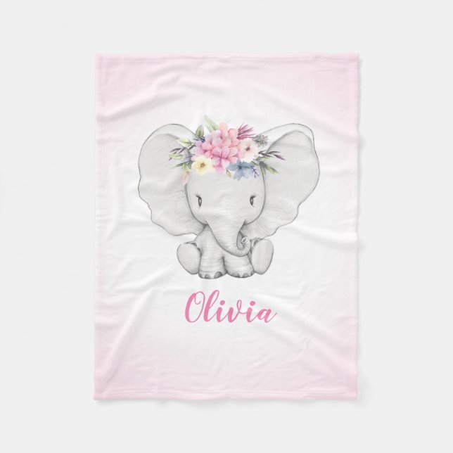 Cobertor De Velo Elefante floral menina personalizada (Frente)