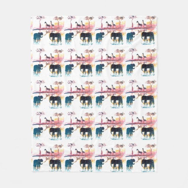 Cobertor De Velo Elefante, Giraffe Safari Sunset Wildlife Patterno (Frente)