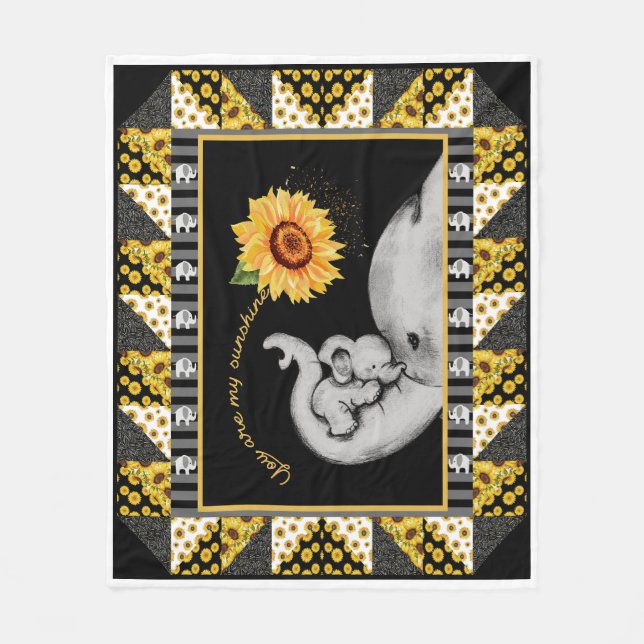 Cobertor De Velo Elefante Girassol Mãe E Bebê Você É Meu Sol (Frente)