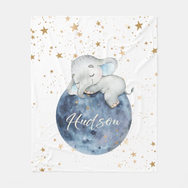Cobertor De Velo Elefante para bebês personalizado na lua | 50x60 F (Frente)