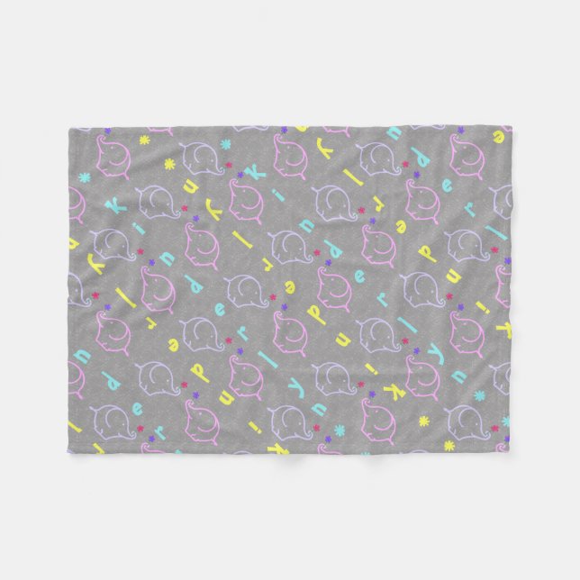 Cobertor De Velo Elefantes bebês com flores (Frente (Horizontal))