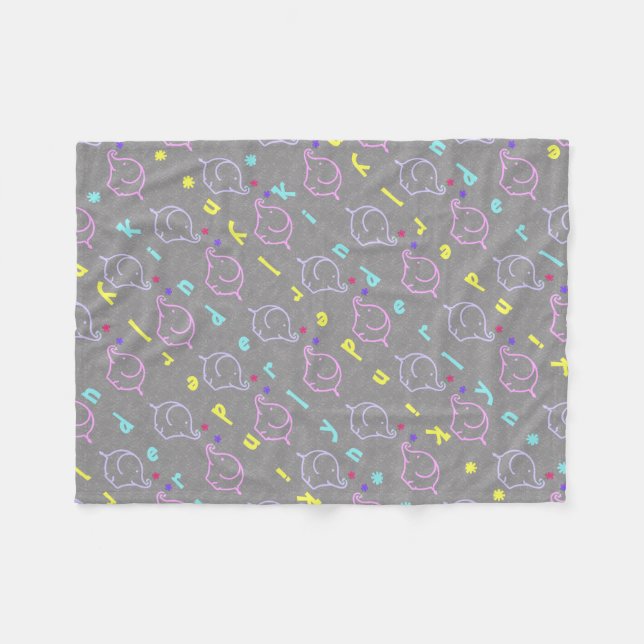 Cobertor De Velo Elefantes Bebês com flores (Frente (Horizontal))