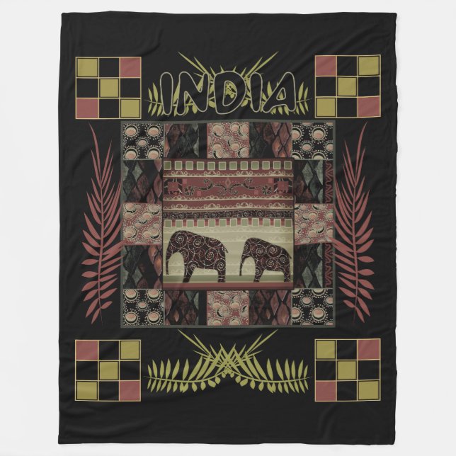 Cobertor De Velo Elefantes de mantas étnicas da Índia (Frente)