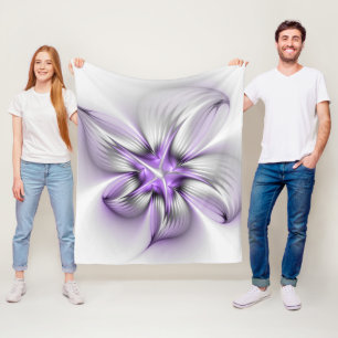 Cobertor De Velo Elegância Floral Arte Fractal Violeta Abstrata Mod