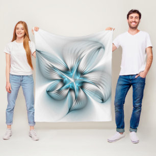 Cobertor De Velo Elegância Floral Moderna Abstrato Azul Arte Fracta