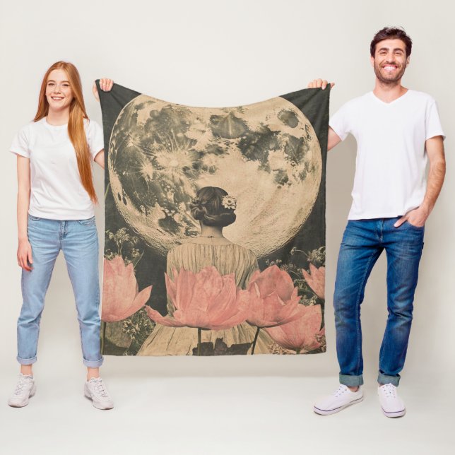 Cobertor De Velo Elegância Lua - Visão Traseira da Mulher com Lua (In Situ)