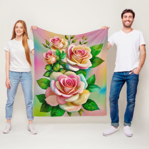 Cobertor De Velo Elegância Rosas Rosa e Amarelo Aquarela Pastel