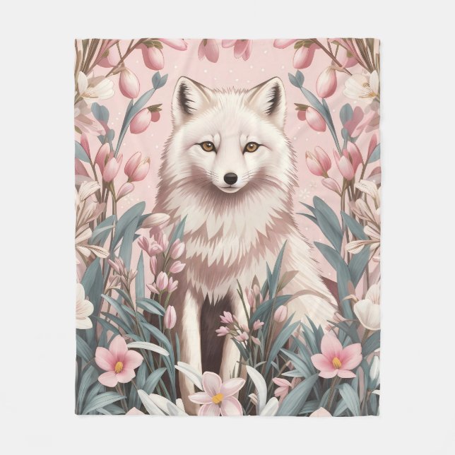 Cobertor De Velo Elegant Arctic Fox Pink Floral (Frente)