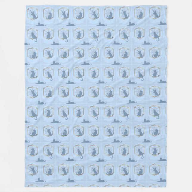 Cobertor De Velo Elegant Art Deco Cats - Blue (Frente)