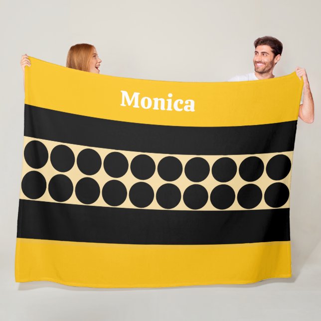 Cobertor De Velo Elegant black  beige &  yellow dots monogram name (In Situ)