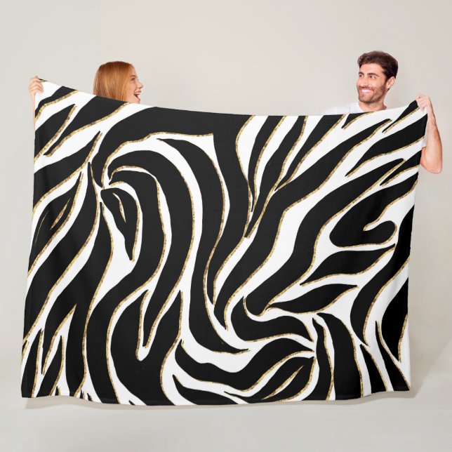Cobertor De Velo Elegant Black Gold Zebra White Animal Print (In Situ)