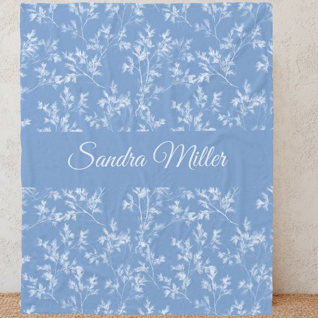 Cobertor De Velo Elegant Custom Name Dusty Blue Frost Botanical (Criador carregado)