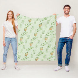 Cobertor De Velo Elegant Modern Watercolor Leaves Pattern GREEN 
