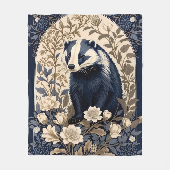 Cobertor De Velo Elegant Navy and Cream Badger Floral (Frente)