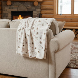 Cobertor De Velo Elegant Watercolor Woodland Winterberry Pattern