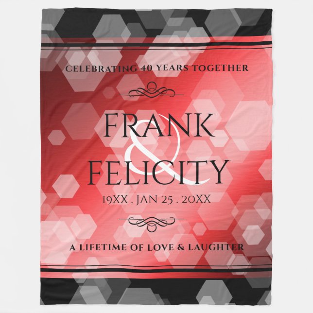 Cobertor De Velo Elegante 40ª 80 Ruby Casamento Fleece Aniversário (Frente)