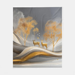 Cobertor De Velo ✨Elegante Arte de Veado Dourado Luxuoso da Naturez