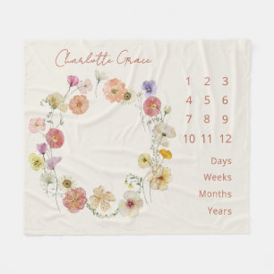 Cobertor De Velo Elegante Baby Milestone Floral Wreath Watercolor