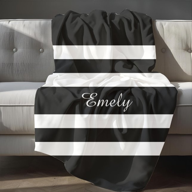 Cobertor De Velo Elegante Black White Stripes Nome do Padrão (Elegant Black White Stripes Pattern Name Fleece Blanket)